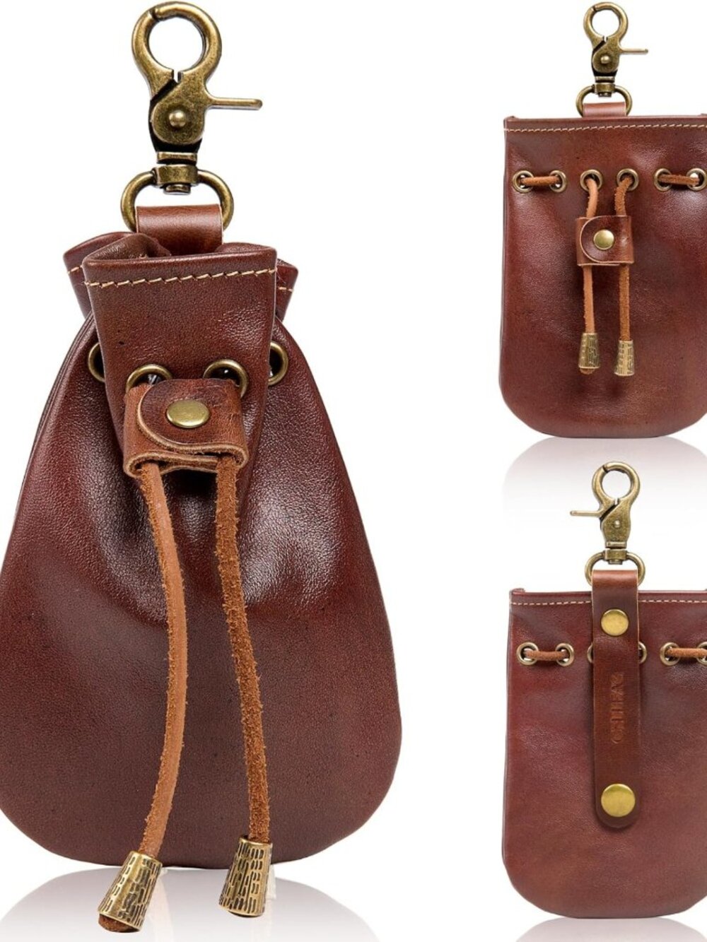 Handmade Vintage Medieval Drawstring Belt Pouch, Full-Grain Leather Coin & Dice